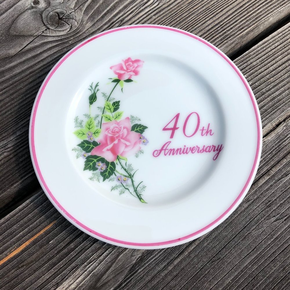 40TH ANNIVERSARY Plate / Lego Japan Sticker / Pink Roses Wedding Celebration 5"